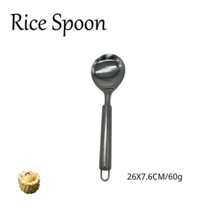 Cuchara de cocina de acero inoxidable 26x7,6 cm con mango ergonómico y gancho útil