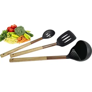 Nylon kitchen utensil set non-stick pan spatula slotted spoon soup ladle wood handle