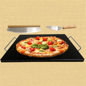 Pizza baking stone set with rocker cutter and spatula for homemade pizza baking tools