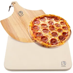Pizza stone and wooden peel set for baking delicious homemade pizza at home easily now.