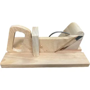 Manual Oak Wood Sausage Slicer Stainless Steel Blade Guillotine Cutter Handle Guard Meat Slicer Fruit Vegetable Slicing Tool Home Kitchen Gadget