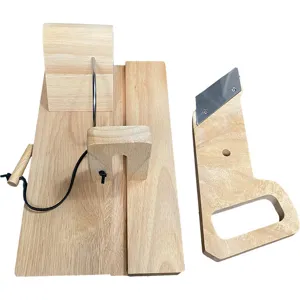 Manual oak wood sausage slicer with sharp stainless steel blade for ham and vegetables