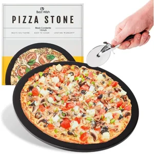 Zwarte cordieriet pizzasteen 13 inch ronde baksteen voor knapperige zelfgebakken pizza thuis.