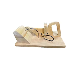 Manual oak wood sausage slicer with stainless steel blade and safety hand guard design