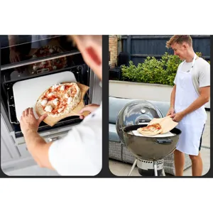 Pizza stone and wooden peel set for oven and grill, cordierite baking stone for homemade pizza.