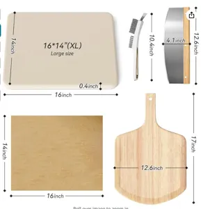 Cordierite Pizza Stone Set with Wooden Peel and Cutter Large Size Kitchen Baking Tool Set