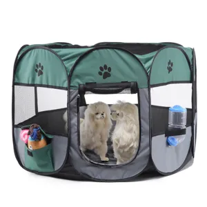 Foldable pet playpen octagonal dog tent with breathable mesh and handy side storage pockets