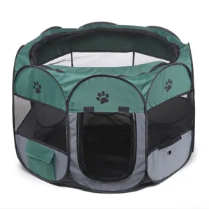 Portable folding pet playpen tent octagonal breathable mesh design for dogs and cats.