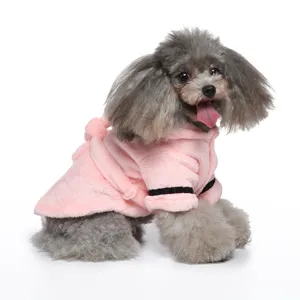 Soft pink plush pet bathrobe for dogs and cats, cozy hotel-style towel nightgown.