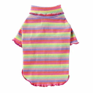Bunte gestreifte Haustier Hundekleidung Rollkragen Pullover Freizeit Frühlingskleidung
