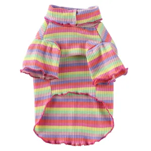 Bunter gestreifter Hunde Rollkragen Pullover, bequeme Strick Kleidung fuer Haustiere.