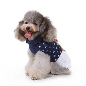 Joli pull de noël pour chien motif renne, col roulé vêtement chaud en tricot pour hiver.