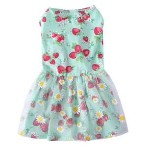 Jolie robe d'été pour chien chat avec imprimé fraise et marguerite et jupe en tulle mignonne.