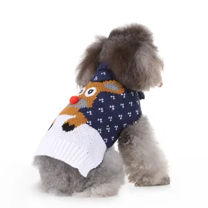Pull de Noël d'hiver pour animal avec motif de renne, vêtement chaud col roulé chien.