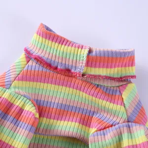 Detail des bunten gestreiften Hundepullovers, weicher Strick-Rollkragen Tierkleidung Nahaufnahme
