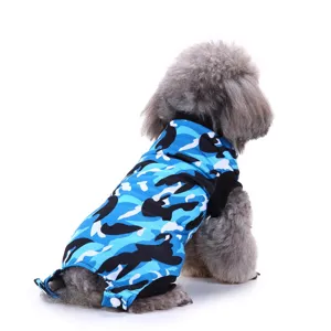 Blue camouflage dog surgical recovery suit breathable pet postoperative wear coat.