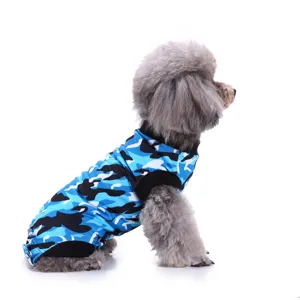Dog recovery suit blue camouflage pet surgical shirt breathable postoperative wear details