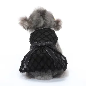 Cute black pet dog dress with bow lace mesh design for puppy wedding party fashion apparel