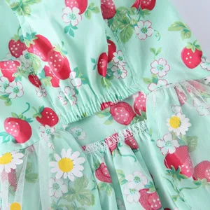 Détail de vêtement pour animal avec joli motif de fraise et marguerite et tulle.