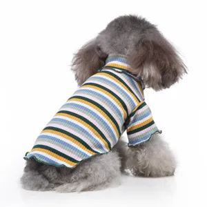Bunte gestreifte Haustier Hundekleidung hoher Kragen Pullover Welpe Hemd Fruehling Herbst