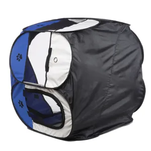 Detail view of the portable collapsible pet playpen with breathable mesh windows for dogs and cats.