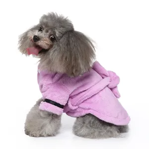 Soft and cozy pink plush pet bathrobe for dogs and cats in luxury hotel style fleece