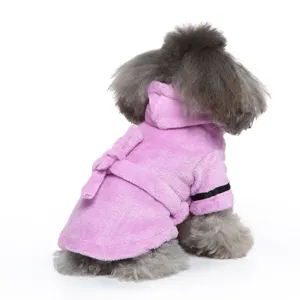 Soft pink hooded bathrobe for small dogs and cats in hotel-style plush fabric