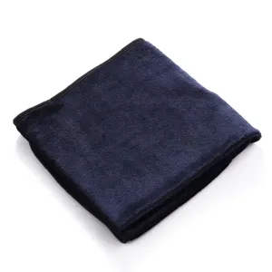 Dark blue fleece pet blanket, soft double-sided fabric, cozy detail texture view.