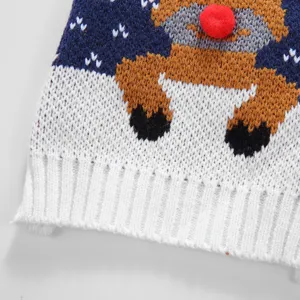 Gros plan détaillé d'un pull pour animal d'hiver, motif renne de Noël mignon avec pompon.