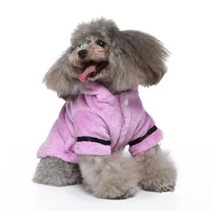 Soft pink plush pet bathrobe for dogs and cats, cozy hotel style nightgown loungewear view