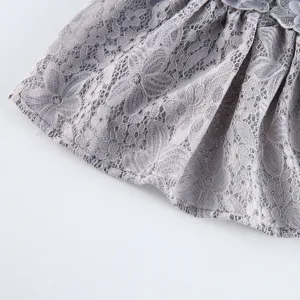 Grey lace pet dress detail showing delicate floral pattern and exquisite edge crafting.