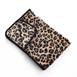Leopard print pet fleece blanket detail view, soft cozy warm dog cat mat for all seasons.