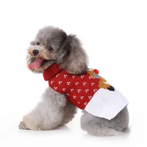 Pull de Noël pour chien col roulé tricot animal mignon renne chaud vêtement rouge