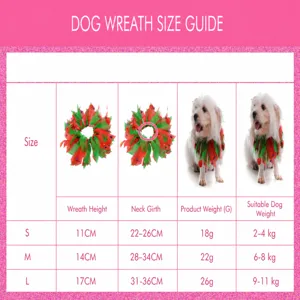 Tabla de tallas de collar navideño para mascotas con medidas