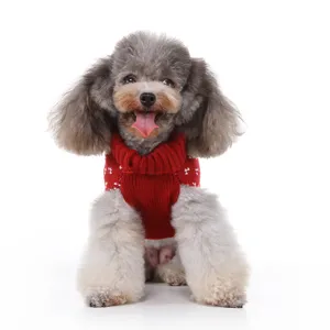 Pull rouge confortable pour chien col roulé vêtements d'hiver pour animaux tricot chiot vêtements