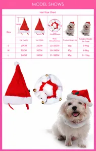 Tabla de tallas detallada para conjunto de gorro navideño y collar para mascotas