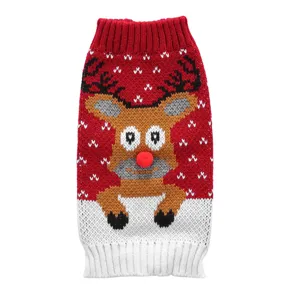 Pull pour chien de Noël col roulé hiver chaud en tricot vêtements pour chiot motif renne