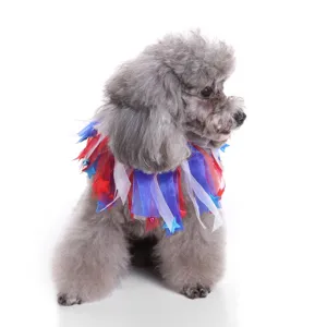 Detailed view of red, white and blue patriotic pet ruffle collar with bells and stars