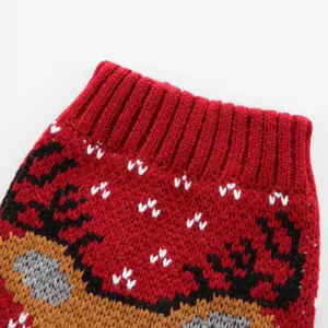 Vue detaillee du pull pour animal d'hiver avec motif de renne de Noel et col roule.