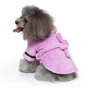 Soft pink plush pet bathrobe with adjustable waist belt for small dogs and cats cozy wear