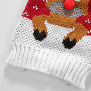 Vue détaillée pull pour chien motif renne de Noël, vêtement hiver tricoté col roulé.