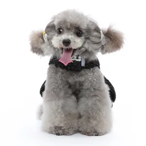 Vue détaillée de la robe de chien de princesse élégante avec nœud scintillant de fête.