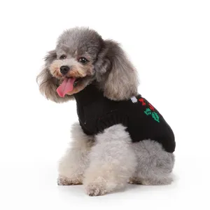 Joli pull noir pour chien col roulé vêtements en tricot chaud d'hiver pour petits chiots