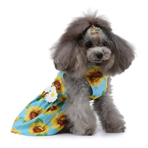 Jolie robe de chien tournesol bleu vêtement d'été respirant pour animaux compagnie chat chiot