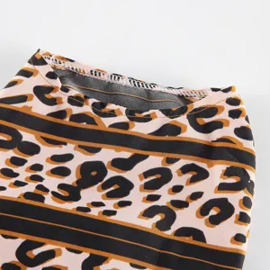 Leopard print pet dress detail, close-up shot showing neckline design, breathable fabric.