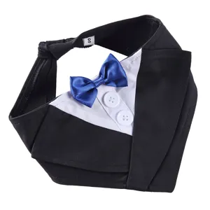 Honden smoking bandana met blauwe strik formele pak kraag voor huwelijksfeest en feestdagen
