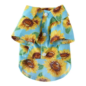 Leichtes, lebhaftes Strandhemd mit Sonnenblumenmuster für kleine Hunde, Sommerkleidung
