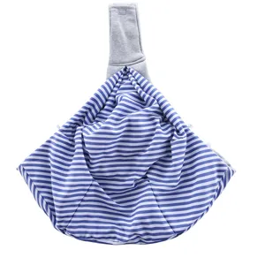 Blau-weiß gestreifte, atmungsaktive Haustier-Tragetasche mit breitem, bequeme Schultergurt