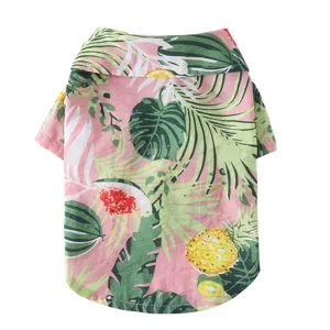 Lebhaftes Hunde-Sommer-Hawaiihemd mit tropischen Früchten und Palmenblatt-Print auf Rosa