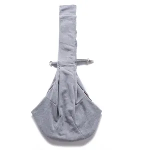 Grey breathable pet sling bag detail view, soft crossbody carrier for small dogs and cats.